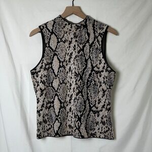 Express Women Sleeveless Knit Top Tan Black Size L Snakeskin Mock Neck Shell